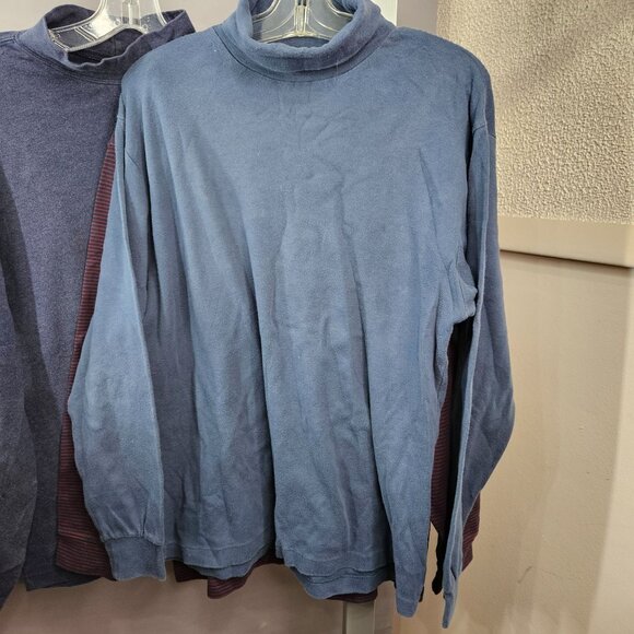 Men Shirt Top Turtle Neck Mock L Casual Cotton Blend Blue Red Solid Stripe Lot 3 - Picture 10 of 12